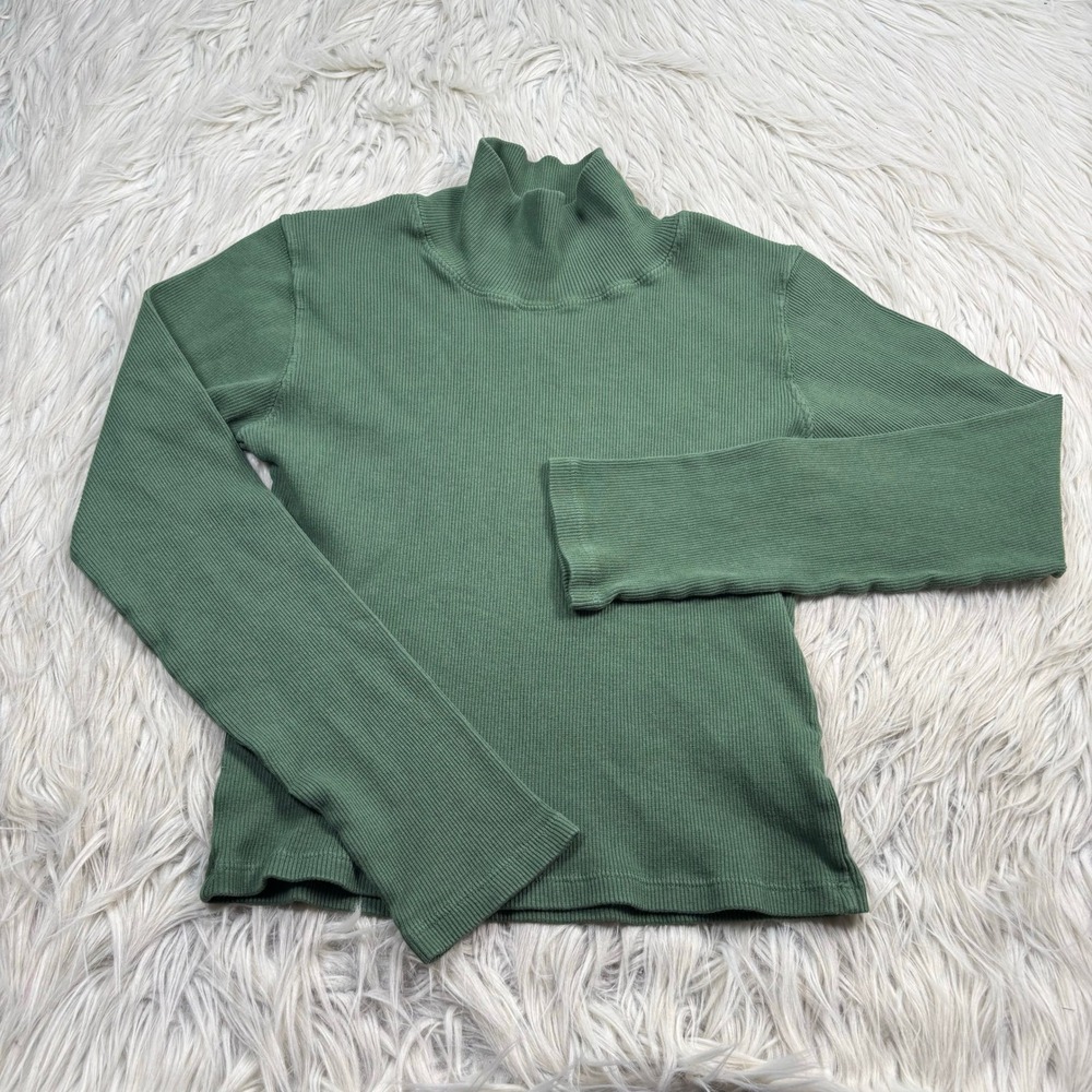 Big Bud Press Women's S Green Ribbed Essential Turtleneck LS Tee Basic Dopamine